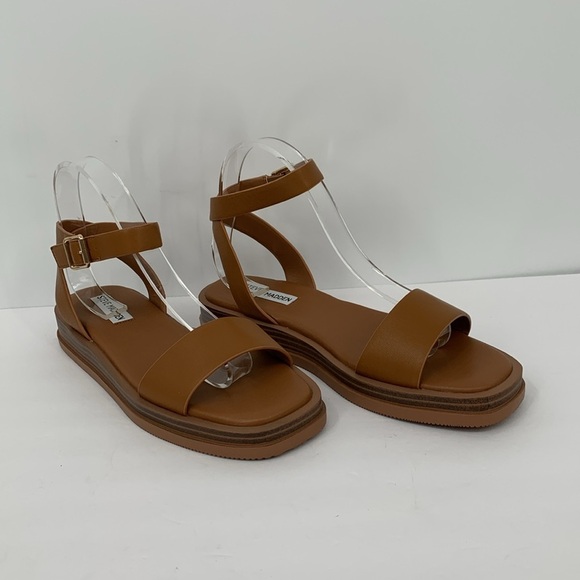 Steve Madden Tristian Tristan platform ankle strap sandal shoe cognac tan new 9 - Picture 3 of 7